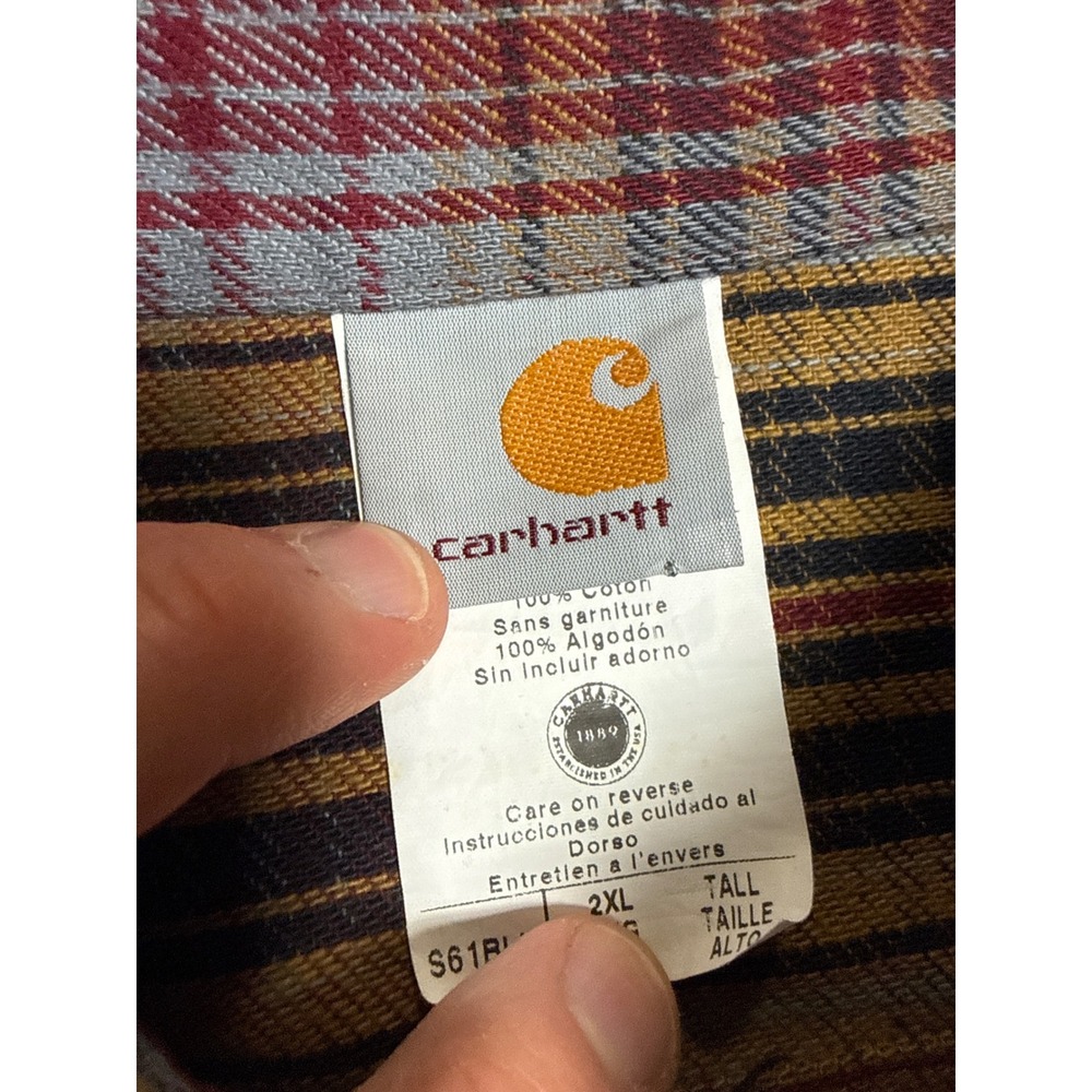 Carhartt Mens 2XL Tall Plaid Flannel Button Down Shirt S61BLK Multi Color Cotton - Picture 2 of 7